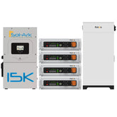 Sol-Ark 15K hybrid inverter with 4 Pytes V5 LFP batteries and Pytes V-Box-OC cabinet. Complete off-grid energy storage solution